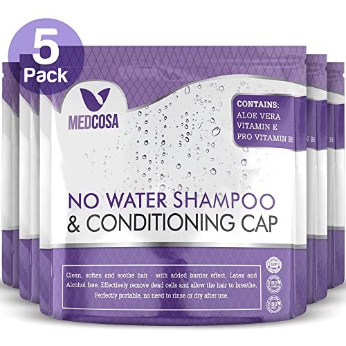 Medcosa Cuffia Shampoo a Secco - Cuffie per Lavare i Capelli senza Acqua - Shampoo senza Risciacquo - Formula con Aloe Vera Vitamina E Camomilla - 5x Confezioni con 1 Cuffia