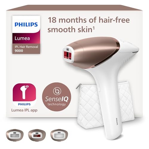 Philips Lumea 9000 Series, dispositivo di epilazione IPL, alternativa ai dispositivi di epilazione laser, SenseIQ, 3 accessori per viso, corpo e zone di precisione, con e senza filo, BRI955/00