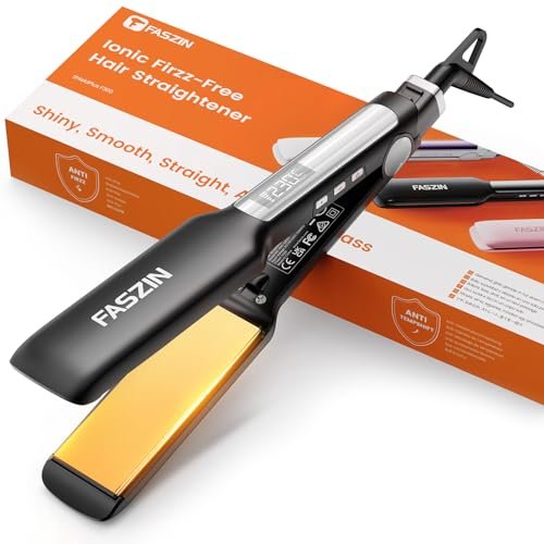 Piastra per Capelli Professionale Faszin, Piastre in Titanio Larghe 42mm con Ioni Negativi, Riscaldamento Rapido 30s, Display Temperatura, 11 Livelli di Temperatura (130-230℃) - Nero