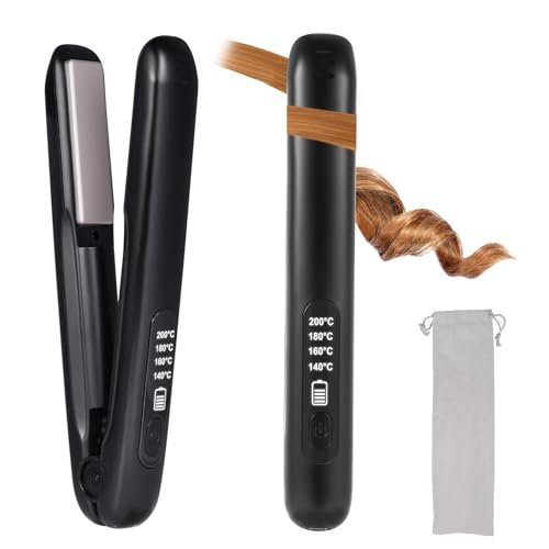Piastra per Capelli Senza Filo, Piastra e Arricciacapelli Portatile 2 in 1, Piastra da Viaggio Temperatura Regolabile 3 Livelli, 30S riscaldamento rapido, Ricaricabile USB Portatile 5000mAh