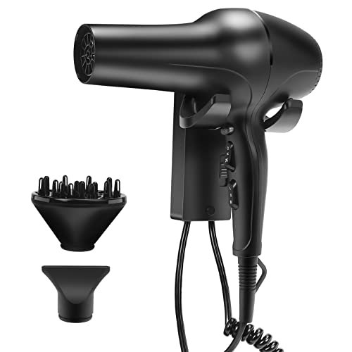 QL Asciugacapelli da Parete,Phon per Capelli Professionale Ionico,Supporto Murale,AC Motore Brushless 2200W per Hotel,Salone,Nero Opaco