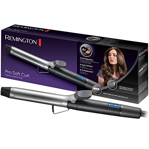 Remington Ferro arricciacapelli 25mm - Pro Soft Curl Digital:protezione 4 volte, rivestimento antistatico in tormalina ceramica - Display LCD 130-220°C, ricci medi morbidi e naturali, CI6525