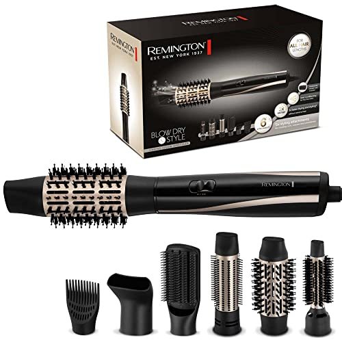 Remington Spazzola ad Aria Calda - 6 accessori: Spazzola Rotonda da 25,38,50 mm, Bocchetta Styling, Spazzola piatta, Booster Attaccatura Capelli - 1200W, Ricci, Volume e Stile Liscio, AS7700
