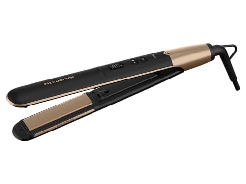 Rowenta SF4630F0 Express Shine Piastra per Capelli, Infusore di Olio di Argan, Ioni per Lucentezza, 8 Impostazioni di Temperatura, Arricciatura e stiratura 2 in 1. Nero/Oro