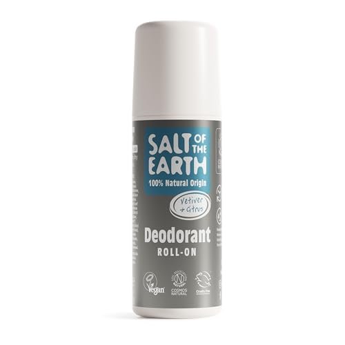 Salt of the Earth, Deodorante Uomo Roll on Naturale, Vetiver e Agrumi Pure Armour - Vegano, Protezione a Lunga Durata, Approvato da Leaping Bunny, Made in the UK - 75 ml