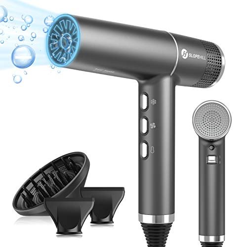 Slopehill Brushless Asciugacapelli Professionale | Diagnosi intelligente dei guasti | Phon per Capelli Ionico | Microfiltro Innovativo | Tecnologia Oxy Active | Display a LED | 2000W (Grigio)