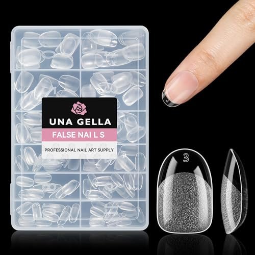 UNA GELLA Unghie Finte Corte Ovali in Gel Morbido 216 Pezzi 12 Misure Tips Presagomati Semiopachi per Estensioni Acriliche Copertura Totale Autoadesive per Nail Art Salone/Casa Fai da Te