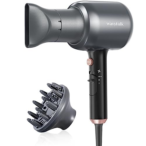 Wavytalk Asciugacapelli Professionale Gray Ionico, Potenza 2200W, phone per capelli con Diffusore e Concentratore, 3 Temperature, 2 Velocita