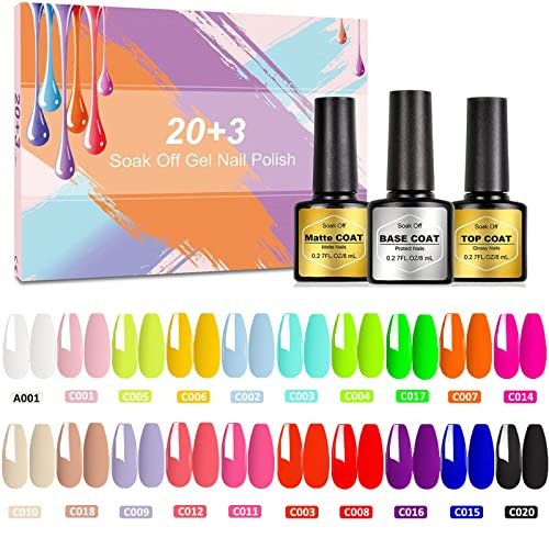 23 Pezzi Smalti Semipermanenti per Unghie Gel UV LED - SHOWNAIL 20 Colori Smalto Semipermanente Effetto Neon Luminoso con Base, Top Coat Lucido e Opaco