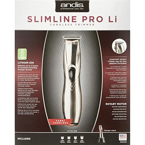 Andis - Decespugliatore D-8 Slim-Line Pro Li ricaricabile con cavo e lama a T, per uomini/donne/bambini, con lama in acciaio al carbonio, tecnologia antiurto, zero tagli, bassa irritazione e batteria agli ioni di litio, 300 g, argento