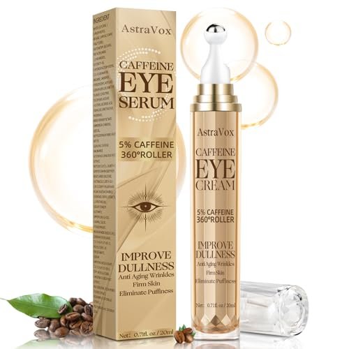 AstraVox Contorno Occhi Caffeina, Crema Contorno Occhi Da 20 Ml Per Occhiaie, Antirughe, Idratante, Rimuovi Borse, Palla Da Massaggio a 360, Adatto Sia Per Uomini Che Per Donne