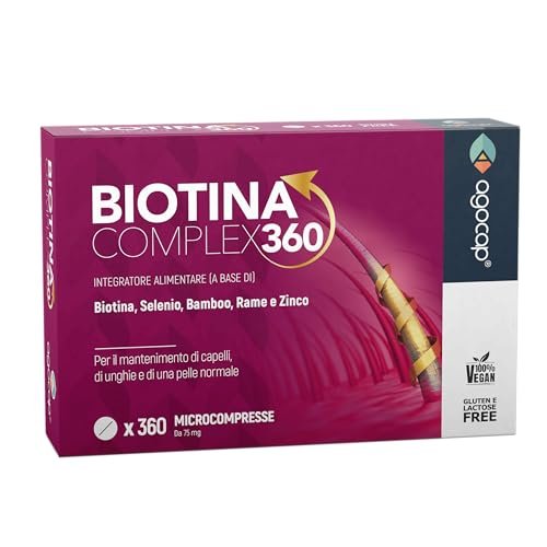 BIOTINA CAPELLI - Formula di Ricrescita 360°, Integratori per capelli con Biotina, Selenio e Zinco. Biotina Vitamine capelli, unghie e pelle. Crescita capelli azione anticaduta capelli donna uomo