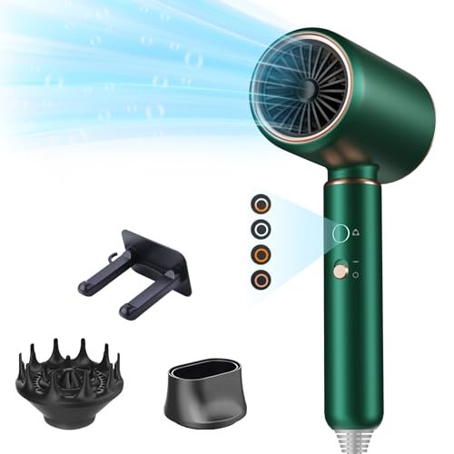Bizcasa Phon Ionico, Asciugacapelli Professionali con Motore AC 2200w per Asciugatura Rapida, 4 Impostazioni Di Temperatura, 2 accessori styling, per Salone e Molte Acconciature (Verde)