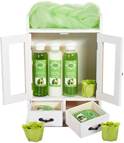 BRUBAKER Confezione Regalo Bagno e Cura 10 Pezzi in Comodo Armadietto Bianco - Avocado