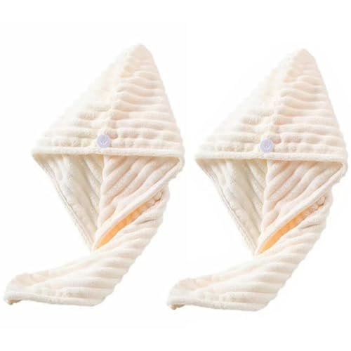 Eleutheromania Set di 2 turbanti per Capelli Asciugamano per la Testa in microfibra Pratico asciugacapelli Con fibbia, assorbente, ad asciugatura rapida, morbido e pratico (Bianco)