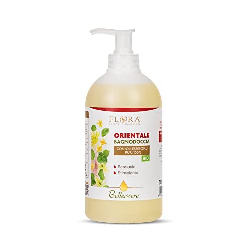 FLORA BagnoDoccia Orientale BIO-BDIH 500 ml – Detergente Delicato con Tensioattivi da Zuccheri, Proteine del Riso & OE di Arancio, Ylang-Ylang, Patchouli, Amyris – Aroma Sensuale Tonificante