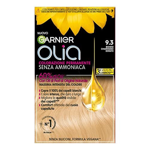Garnier Olia Tinta Capelli, Colorazione Permanente Senza Ammoniaca, Oli di Fiore di Origine Naturale, Formula Vegana, Biondo Chiarissimo Dorato