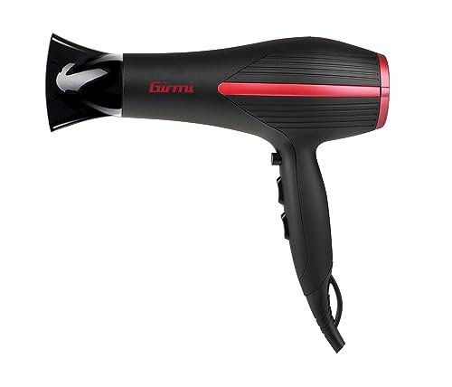Girmi PH20 Asciugacapelli, 2000W, 2 velocità, 3 temperatura, Funzione getto d'aria fredda, Incluso diffusore, Nero/Rosso