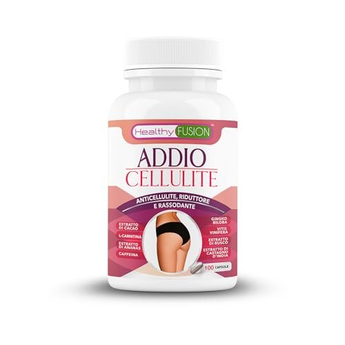 Healthy Fusion Addio Cellulite | Capsule Anticellulite e Rassodanti | Elimina la Pelle a Buccia d'Arancia | Previene le Varici e la Ritenzione Idrica | CLA, L-Carnitina, Cacao e Caffeina | 100 Caps