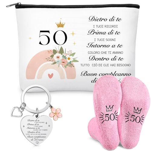 Jadive Regalo 50 Anni Donna compreso borsa Cosmetica Calzini e Portachiavi Per Moglie, Amica O Madre, Celebrare 50 Anni Di Compleanno Donna(1975)