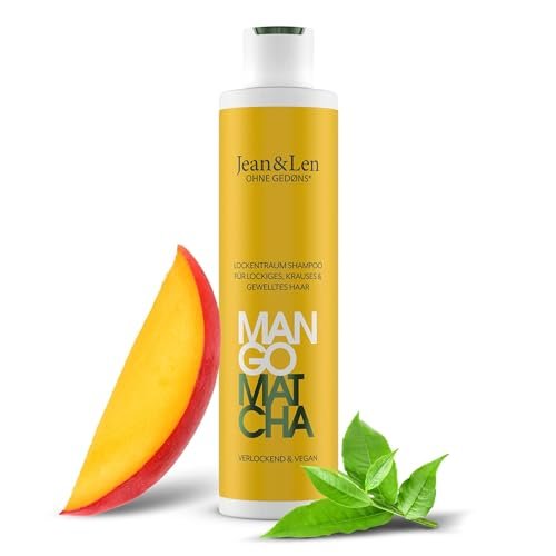 Jean & Len Curl Dream Shampoo Mango & Matcha, doma i capelli indisciplinati e crespi, riduce le doppie punte, nutre e definisce onde e ricci naturali, senza parabeni e siliconi, vegan, 300ml