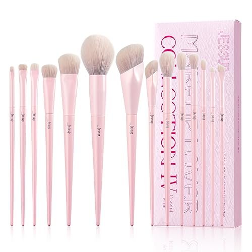 Jessup make up Rosa Set di pennelli per trucco 14 pezzi pennelli viso per fondotinta vegano premium correttore fard ombretto eyeliner in polvere evidenziatore T495