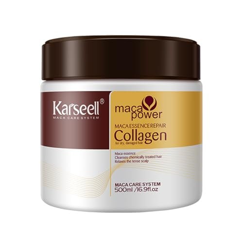 Karseell Collagene Maschera Capelli 500ml, Maca Essenza Riparazione Profonda Maschera Capelli per Capelli Secchi Danneggiati Tutti i Tipi di Capelli