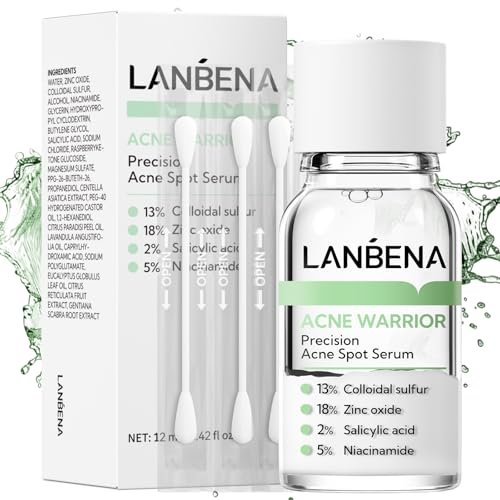 LANBENA Siero di acne spot, lozione di essiccazione dell'acne, trattamento dell'acne durante la notte per il viso, asciugare brufoli, impurità, brufoli e pulire i pori, 0.41 oncia fluida