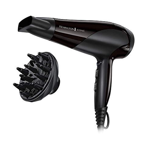 Remington Asciugacapelli 2200W - Leggero e Potente - Funzione Ionica per risultati ottimi, 3 livelli di riscaldamento, 2 livelli di ventola separati + livello di raffreddamento, Diffusore - D3198