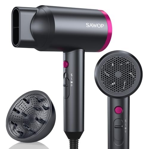 Sawop Phon Capelli Professionale Diffusore per Asciugacapelli Ionico per Capelli Ricci, Asciugacapelli da 1800W con Ugello, Asciugacapelli da Salone con Pulsante Caldo/Freddo per Donna/Uomo