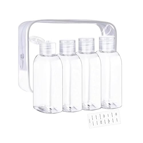 SHINROAD Bpa-free - Dispenser da viaggio ricaricabile, 4 pezzi, kit trasparente, contenitori a prova di perdite, per shampoo, lozioni, oli, portatili, in silicone, colore bianco