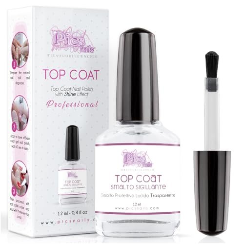 Top Coat Lucido Smalto Sigillante per Unghie 12ml ad Asciugatura Rapida - Smalto Trasparente per manicure e pedicure Top Coat per Unghie con Effetto Gloss, Sigilla e Protegge lo Smalto Lucido