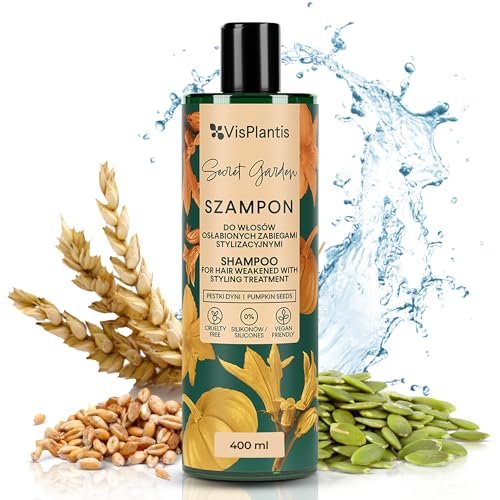 Vis Plantis Shampoo all'olio di semi di zucca - Trattamento per capelli spezzati - Ringiovanisce e rinforza capelli danneggiati - Proteine della crusca di grano ed estratto di avena idratante - 400ml