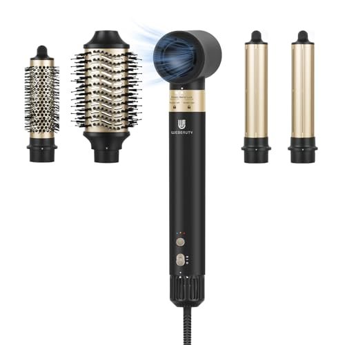 webeauty 5 in 1 Asciugacapelli Air Styler, 110,000GIRI/MIN, 20M/S, 1400W Phon Ad Alta Velocità, 200 Milioni di Ioni Phon Capelli con Spazzola Asciugacapelli e Air Arricciacapelli Automatico, Nero