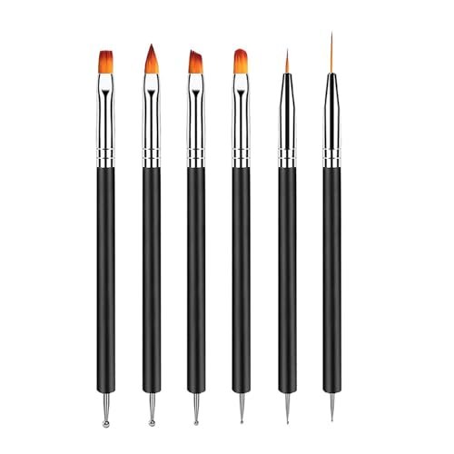 YPYMOD 6 Pezzi Pennelli Unghie Gel, Doppia Punta Pennelli Nail Art con Atrumento di Punteggiatura, per DIY Disegno Decorazioni(Nero)