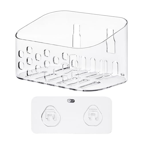 1 scatola trasparente da parete per bagno, contenitore perforato, svuotabile, da parete, per accessori da doccia, cestino da doccia di grande capacità