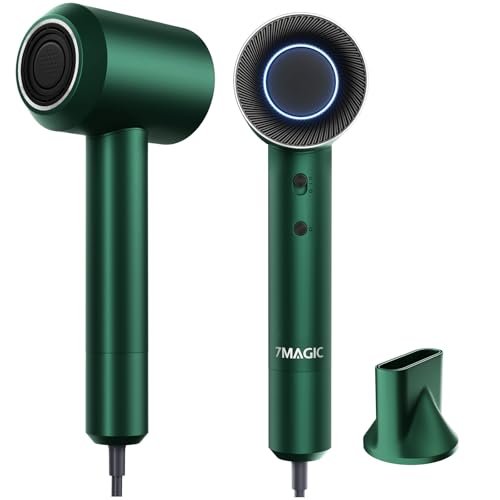 7MAGIC Phon Capelli Asciugacapelli Professionale 110.000 Giri/Min - Asciugatura Ultra Rapida,Tecnologia Ionica, Leggero,con Concentratore Magnetico e Protezione dal,A Bassa Rumorosità,Colore (Verde)