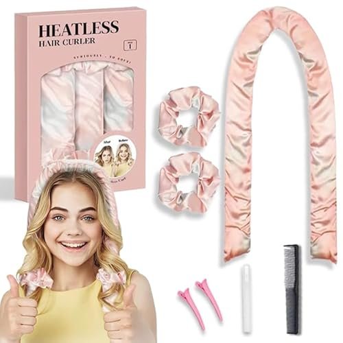 Arricciacapelli Senza Salore Set di 7 Pezzi, 2024 Nuovo Arricciacapelli Senza Calore Notturno per le Donne, Strumenti Professionali per lo Styling dei Riccioli in Morbido con Clip per Capelli (Rosa)