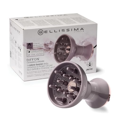 Bellissima Imetec Diffon Ceramic & Argan: Diffusore per Capelli Ricci con Olio di Argan per Ricci Definiti, Luminosi e Idratati – Azione Anti-Crespo, Asciugatura Delicata, Doppio Voltaggio