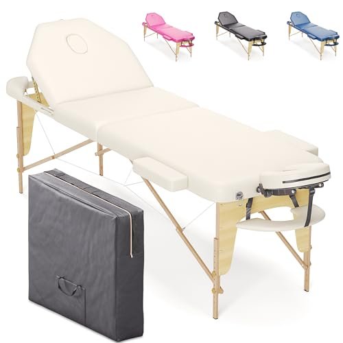 Beltom® LETTINO PER MASSAGGIO PORTATILE 3 ZONE NUOVO MODELLO - DIMENSIONE XL 195 X 70 CM - PANNELLO REIKI - ANGOLI ARROTONDATI E RINFORZATI - ESTETICA FISIOTERAPIA TATUAGGI RELAX - Panna