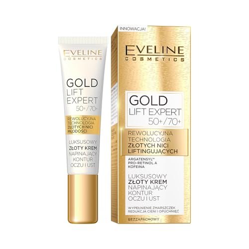 Eveline Cosmetics Gold Lift Expert Crema Lussuosa Rassodante Contorno Occhi e Labbra 50+/70+ con Complessi Anti-Età, Oro 24K, Pro-Retinolo A - 15ml