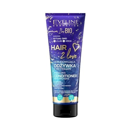 Eveline Cosmetics Hair 2 Love Vegan Protein Rebuilding Balsamo - Arricchito con soia, cavolo, carota, limone, proteine del grano, fitocheratina e collagene vegetale, 250 ml