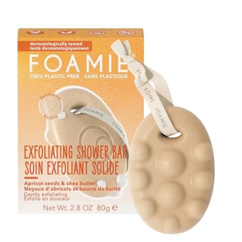 Foamie Bagnoschiuma Solido con Burro di Karité e Semi di Albicocca, Effetto Massaggiante, Cura Naturale per il Corpo, Senza Solfati, 100% Vegan e Senza Plastica, 80g