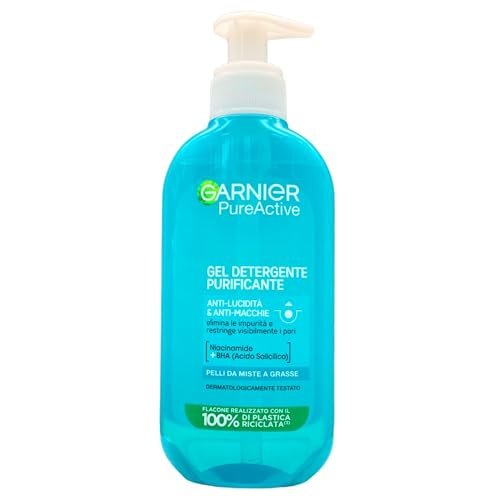 Garnier Pure Active Gel Detergente Purificante per Pelli Grasse o con Imperfezioni, 200 ml