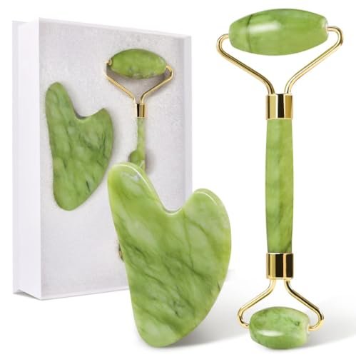GUGUG Gua Sha Viso - Rullo di Giada, Guasha Pietra per il Viso, Massaggiatore per Lenire la Pelle ed Eliminare il Gonfiore degli Occhi