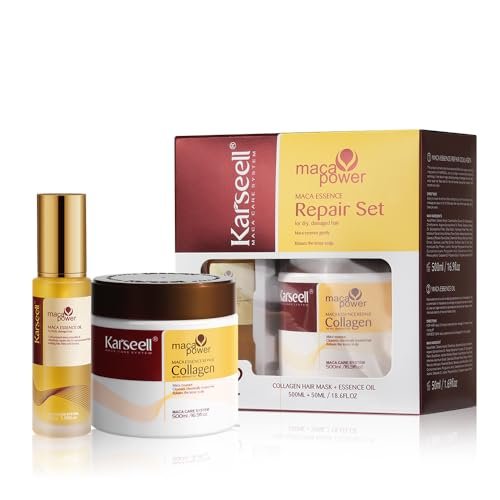 Karseell Set di Riparazione per Capelli Secchi Danneggiati, Collagene Maschera Capelli & Olio per Capelli, Set Regalo per Tutti i Tipi di Capelli 500ml + 50ml