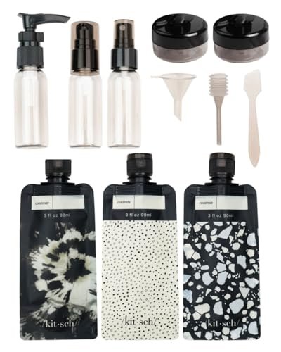 Kitsch Bottiglie da viaggio per articoli da toeletta - approvate TSA, ricaricabili, contenitori a prova di perdite, kit essenziale per shampoo, balsamo, lozione e altro - 11 pezzi