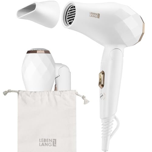 LEBENLANG Phon da viaggio pieghevole piccolo - 1000W Doppio voltaggio & Borsa da viaggio incl. beccuccio per lo styling I Phon capelli I Asciugacapelli ionico I Phone capelli Hair dryer Fono