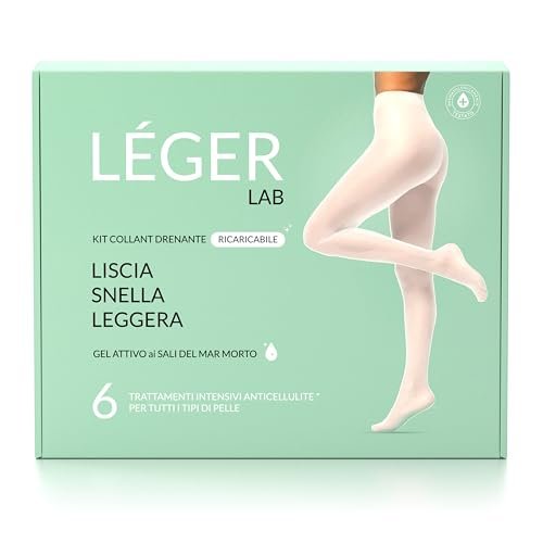 LÉGER LAB Kit Collant Drenanti Ricaricabili 6 trattamenti Anticellulite - Gel Attivo ai Sali del Mar Morto - Leggins Snellenti Donna con il 98% di ingredienti naturali - per Drenare Gambe e Fianchi