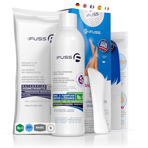 Mr. Fuss Soluzione Cheratolitica Intensiva per una Delicata Rimozione della Calli - Lozione Ammorbidente Rapida 250ml No. 4 in Plus Pack. Set Pedicure Senza Fiocchi con Effetto Immediato.